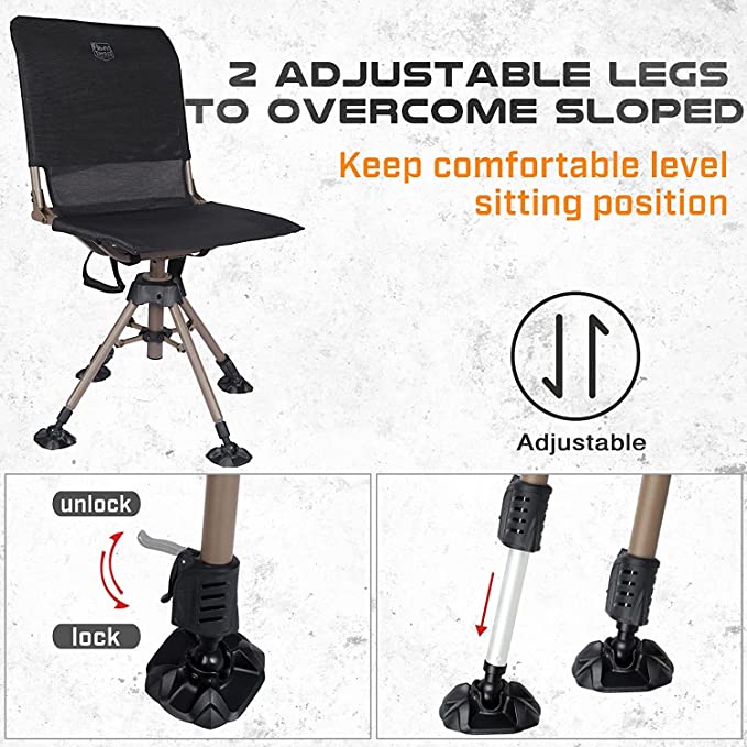 TR Hunting Chair 360 Degree Silent Swivel Folding Chair for Blinds, 2 Legs Adjustable Height Comfortable Stable Hunting Seats, Portable Ground Hunting Chair, 400LBS