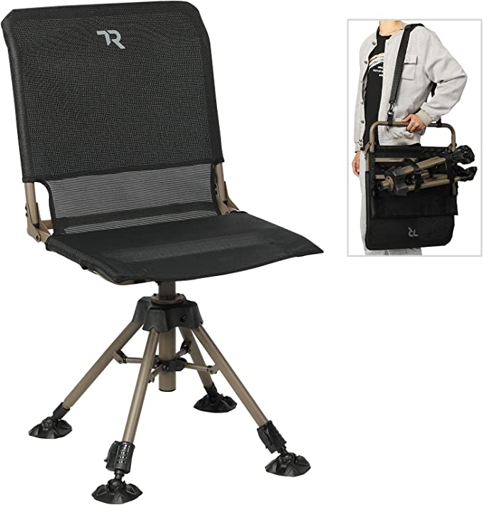 TR Hunting Chair 360 Degree Silent Swivel Folding Chair for Blinds, 2 Legs Adjustable Height Comfortable Stable Hunting Seats, Portable Ground Hunting Chair, 400LBS